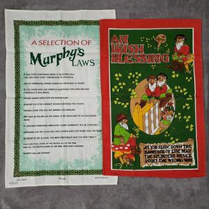 Fingal Murphy's Law & An Irish Blessing Tea Towel Clovers Mushrooms Ireland